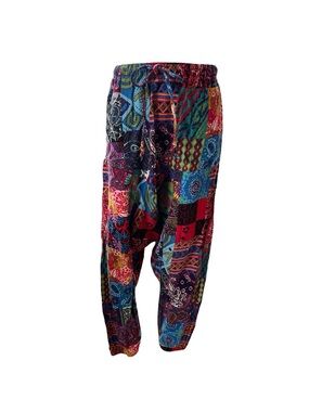 Patchwork multicolor harem style pants with pockets drawstring waist boho S